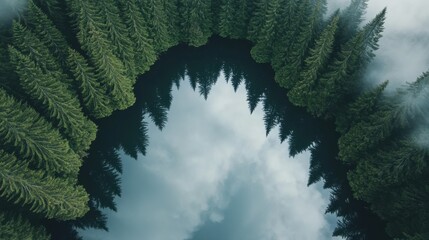 Aufkleber - Serene reflection of coniferous trees in peaceful lake