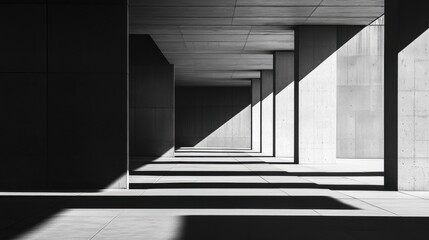 Leinwandbilder - Sunlight Casting Shadows on Concrete Pillars of Modern Corridor