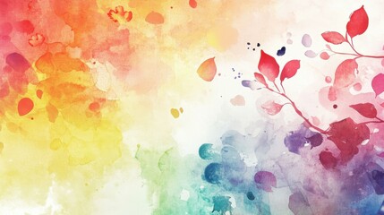 Aufkleber - Abstract watercolor painting of colorful leaves and branches