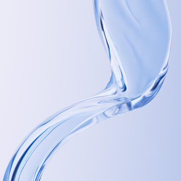 Elegant blue fluid wave of water on light background. 3D rendering concept of hydration, innovation, and purity for skincare, cosmetics, biotech.