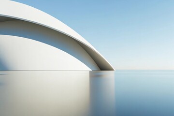 Poster - Abstract White Curved Building Against Clear Blue Sky – Minimalist 3D Background