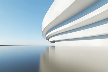 Poster - Futuristic 3D Minimal Architecture with Curved White Structure and Blue Sky
