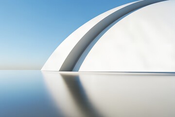 Poster - Abstract White Curved Building Against Clear Blue Sky – Minimalist 3D Background