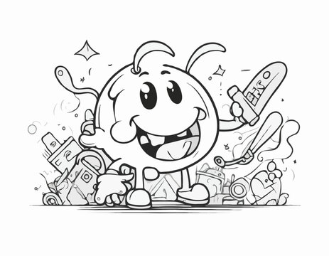 Playful Graffiti Line Art Character Design with Exaggerated Features and Bold Outlines, Perfect for Animation, Children's Books, and Whimsical Illustration Projects.