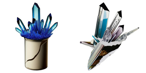 Wall Mural - PNG collection of vibrant blue and purple crystals is displayed on a transparent background.