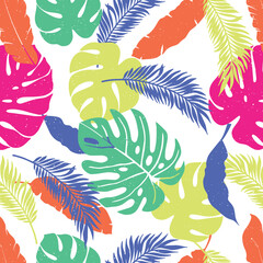  Abstract art tropical leaves background vector. Wallpaper design with watercolor art texture from palm leaves, Jungle leaves, monstera leaf, exotic botanical floral pattern.