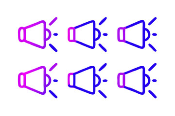 Poster - Repeating Loudspeaker Icons in Vibrant Colors Six repeating loudspeaker icons vibrant purple blue gradient loudspeaker speaker megaphone sound audio volume icon icons gradient purple blue vibrant