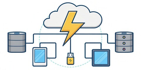 Aufkleber - Energy storage is a key concept in modern energy systems. Cloud computing illustration with devices and data storage connections.