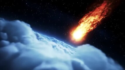 Wall Mural - a brilliant comet descends against a backdrop of swirling cosmic clouds. its fiery tail radiates lig