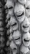 © Berkah - Many faces in a row laugh with open mouths.