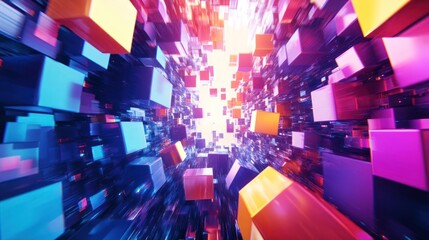 Wall Mural - Colorful cubical array within a dynamic tunnel.
