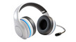 © Justlight - Modern wireless gaming headset with blue illuminating lights and microphone on a transparent background, perfect for gamers and streamers seeking high quality audio and communication