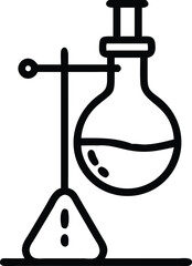 Poster - Laboratory equipment science experiment flask on stand outline vector icon illustration