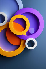 Poster - A colorful abstract design of circles and squares. The circles are orange and purple, and the squares are white. The design is very colorful and playful, and it gives off a fun and energetic vibe