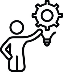 Poster - Outline icon of person with gear and lightbulb representing innovation and creative solutions concept