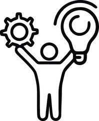 Poster - Concept of idea generation and problem solving man holding gear and lightbulb innovation process