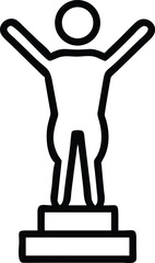 Poster - Outline icon of a winner on a pedestal with arms raised in victory celebration award success