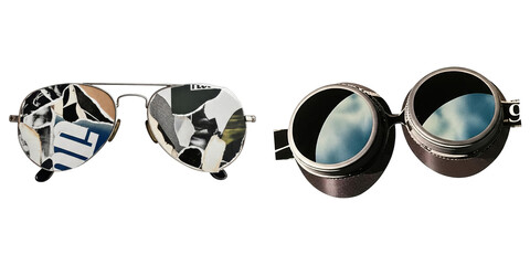 Wall Mural - PNG Two vintage sunglasses form a collage on a transparent background.