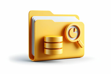 Poster - Gold Database Folder Icon with Magnifying Glass and Pie Chart