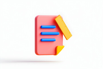 Poster - 3D Render of Pink Document with Ruler and Blue Lines