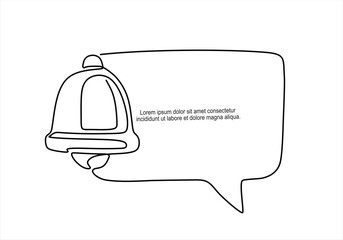 Poster - One continuous line drawing of speech bubble with  bell. Elegance logo editable stroke. Doodle monoline vector illustration.	