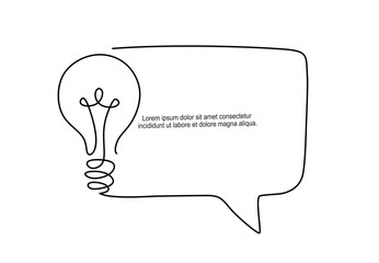 Aufkleber - Quick tips.Continuous one line drawing of light bulb and speech bubble. Trendy line art vector on a white background. Editable stroke	