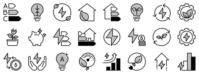 Wall Mural - Icons in two tones about  energy efficiency and saving. Sustainable development.