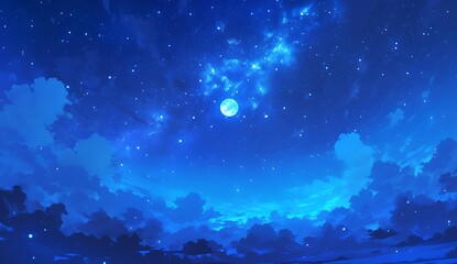 Starry night sky with clouds, night sky with moon and stars