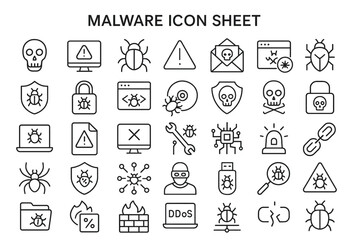 Poster - Cyber Threat Symbols: A concise and meticulously crafted icon sheet visually delineates the diverse threats within the digital domain.
