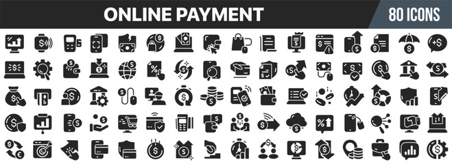 Aufkleber - Online payment black icons collection. Big UI icon set in a flat design. Vector illustration EPS10