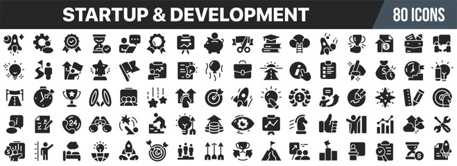 Poster - Startup and development black icons collection. Big UI icon set in a flat design. Vector illustration EPS10