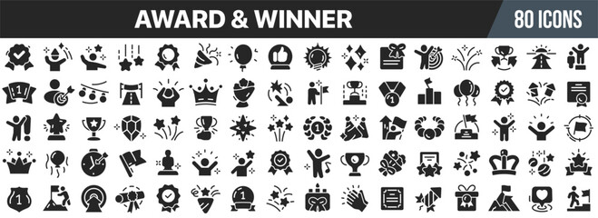 Wall Mural - Award and winner black icons collection. Big UI icon set in a flat design. Vector illustration EPS10