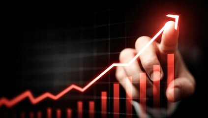 Poster - A hand draws a glowing red upward arrow over a bar graph, symbolizing growth and success in business or finance.