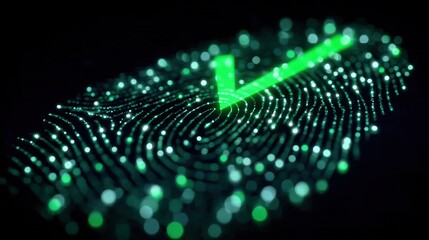 Poster - Digital fingerprint with a green checkmark symbolizing secure biometric authentication.