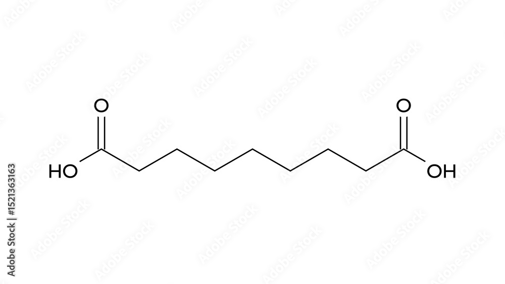 azelaic acid molecule, structural chemical formula, ball-and-stick ...