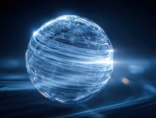 Poster - Abstract glowing sphere global network digital art