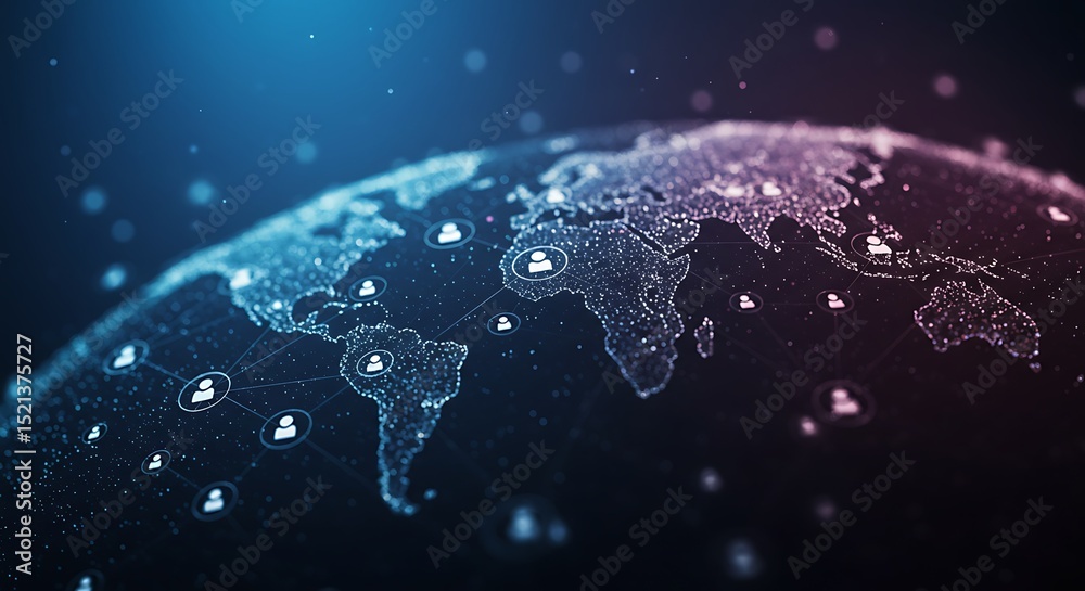 Global Network Connection Digital World Map with Interconnected People ...