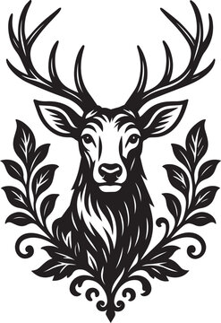 deer with large antlers, surrounded by decorative foliage, evoking a sense of nature, wildlife, and elegance vector illustration