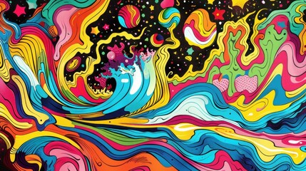 Poster - Psychedelic art background with distorted waves and vivid colors stock photo --ar 16:9 --raw --v 6 Job ID: 52bf3b68-15e3-4282-9e35-70a402fda150