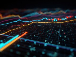 Poster - Abstract digital chart with colorful lines and grid