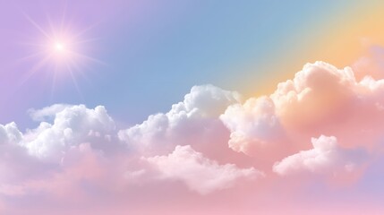 Poster - Serene pastel clouds illuminated by sunlight create a tranquil and dreamy atmosphere in the sky.