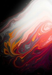 Poster - Abstract Fluid Art Swirl - Vibrant red, orange, and gray paint swirls create a dynamic abstract background. Perfect for modern designs