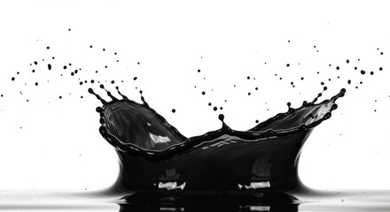 Poster - black liquid splash on white background - dynamic of a black liquid splashing, creating a crown shap