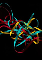 Poster - Colorful Ribbon Dance - Abstract of vibrant ribbons swirling against a black background, creating a dynamic and energetic composition