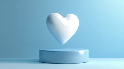 Poster - White abstract shape hovering over a glossy blue platform on a gradient background