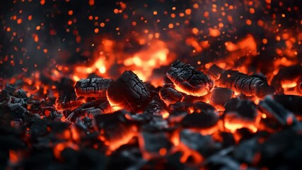 Poster - Glowing embers and charcoal with intense heat and vibrant colors, fiery concept