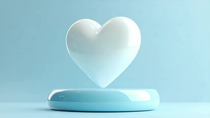 Poster - White heart on a blue platform in minimalistic design, 3d model of love symbol