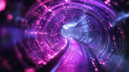 Leinwandbilder - Futuristic glowing purple and pink light tunnel with digital patterns