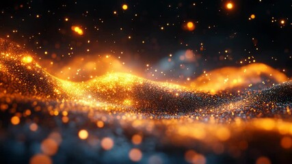 Poster - Glowing orange and gold particles in a wave pattern, shimmering and abstract