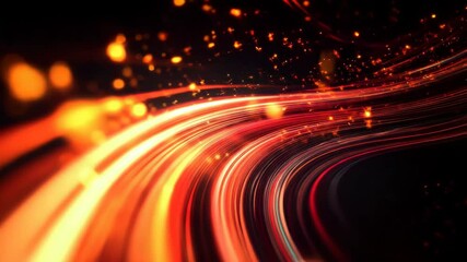 Poster - Glowing red and orange light trails on a dark background, abstract energy concept
